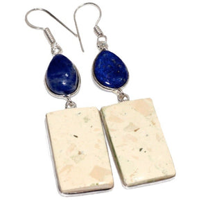Natural Lapis Lazuli and Maligano Jasper Gemstone .925 Sterling Silver Earrings - BELLADONNA