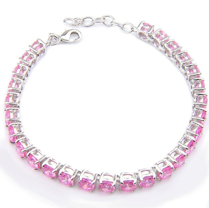 5 mm Round Pink Topaz Gemstone set in Silver Eternity Bracelet - BELLADONNA