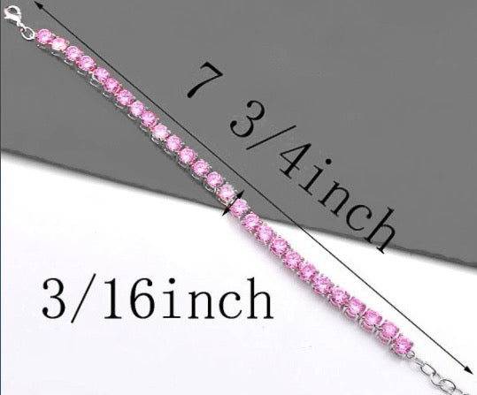 5 mm Round Pink Topaz Gemstone set in Silver Eternity Bracelet - BELLADONNA