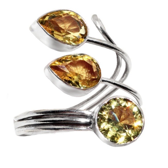 Handmade Golden Citrine Gemstone .925 Sterling Silver Ring Free Size - BELLADONNA