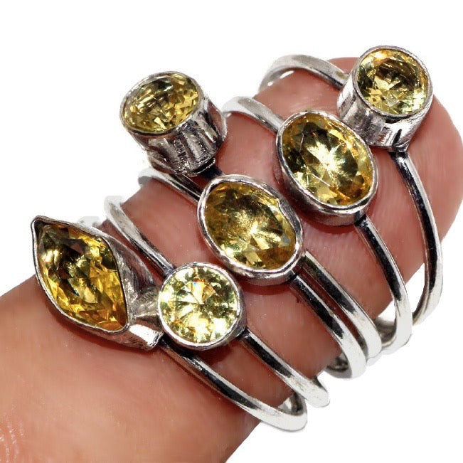 Handmade Sunny Citrine Gemstone .925 Sterling Silver Stacking Ring Size US 7.5 - BELLADONNA