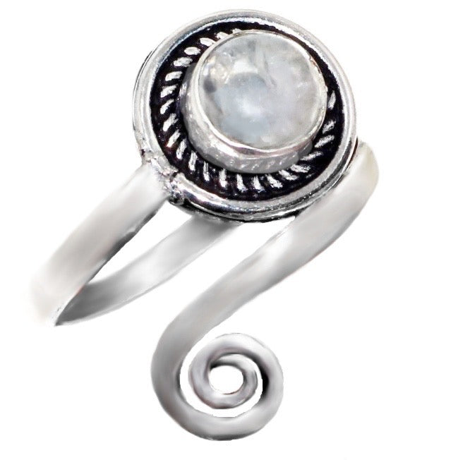 Dainty Natural White Moonstone .925 Silver Pinkie or Toe Ring Size US 6.5 -7 adjustable - BELLADONNA