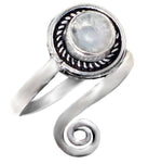 Dainty Natural White Moonstone .925 Silver Pinkie or Toe Ring Size US 6.5 -7 adjustable - BELLADONNA