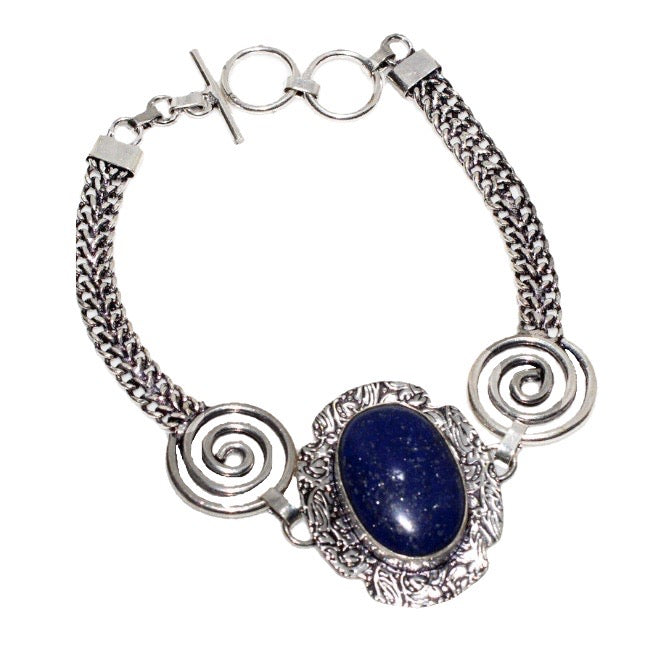 Natural Lapis Lazuli Oval Gemstones .925 Sterling Silver Bracelet - BELLADONNA