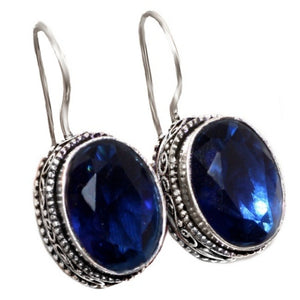 Handmade Antique Style Sapphire Quartz Gemstone 925 Silver Earrings - BELLADONNA