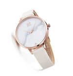 Ladies Casual Marble Face Quartz Watch With White Leather Strap - BELLADONNA