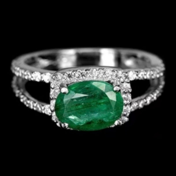25.80ct Natural Colombian Emerald, Cubic Zirconia Solid .925 Silver White Gold sz 6.75 - BELLADONNA