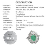 25.80 Cts Natural Zambian Emerald, Cubic Zirconia Solid .925 Silver Size 7 - BELLADONNA