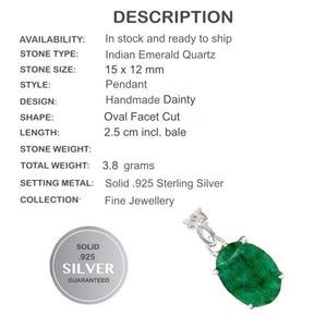 Natural Oval Shape Indian Emerald Gemstone In Solid .925 Silver Pendant - BELLADONNA