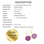 Hot Pink Solar Quartz Gemstone Gold Leaf Plated Fashion Earrings - BELLADONNA
