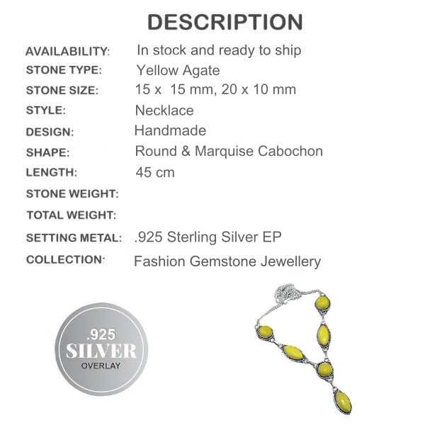 Gorgeous Yellow Agate Gemstone .925 Silver Necklace - BELLADONNA