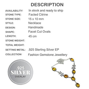 Faceted Citrine Oval Gemstones .925 Sterling Silver Necklace - BELLADONNA