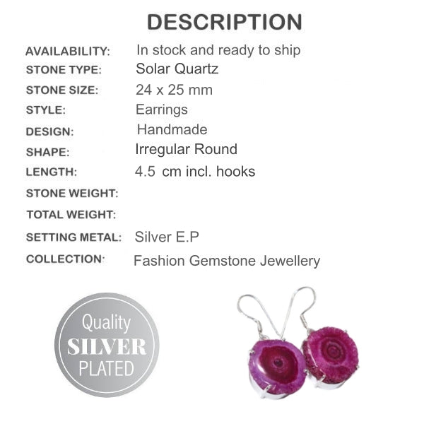 Hot Pink Solar Quartz Gemstone Silver Fashion Earrings - BELLADONNA