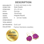 Hot Pink Solar Quartz Gemstone Gold Leaf Plated Fashion Earrings - BELLADONNA
