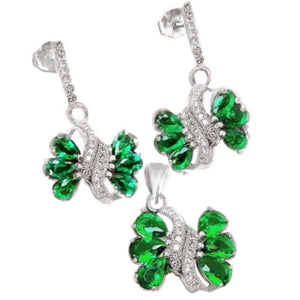 AAA+ Nano Emerald ,White Topaz Gemstone In Solid .925 Silver Pendant & Earrings - BELLADONNA