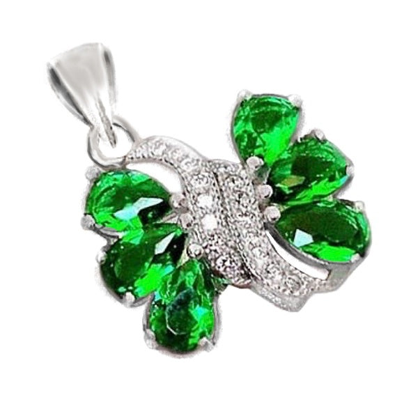 AAA+ Nano Emerald ,White Topaz Gemstone In Solid .925 Silver Pendant & Earrings - BELLADONNA