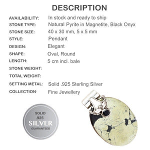 Natural Pyrite In Magnetite , Onyx Solid .925 Sterling Silver Pendant - BELLADONNA