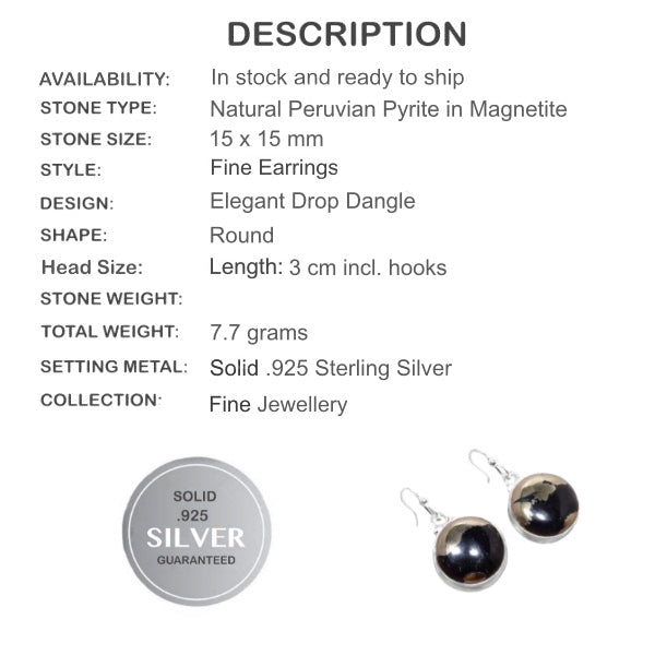 Peruvian Natural Golden Pyrite in Magnetite set in Solid .925 Sterling Silver Earrings - BELLADONNA