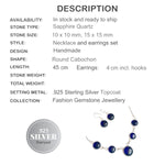 Sapphire Blue Quartz Gemstone .925 Silver Necklace and Earrings Set - BELLADONNA