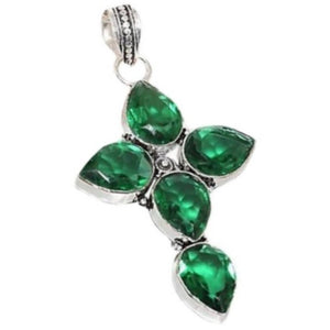 Handmade Emerald Quartz Faceted Gemstone .925 Sterling Silver Pendant - BELLADONNA
