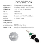 Handmade Emerald Quartz, Black Onyx Gemstone .925 Sterling Silver Pendant - BELLADONNA
