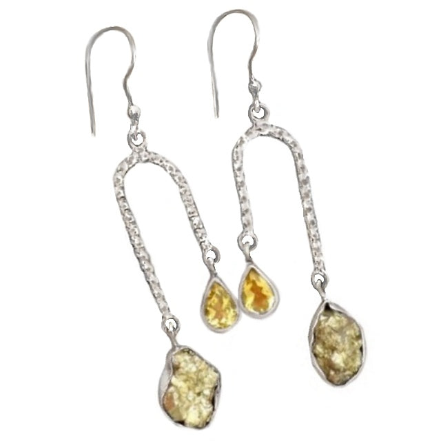 Peruvian Natural Golden Pyrite, Citrine  Solid .925 Sterling Silver Earrings - BELLADONNA