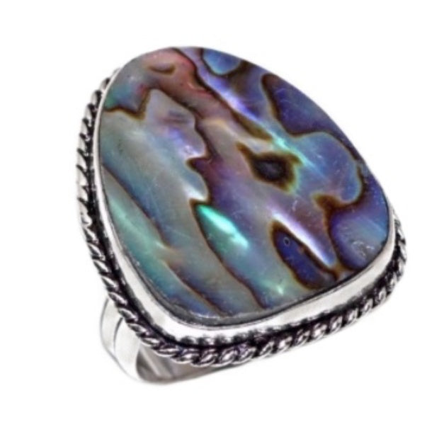 New Zealand Abalone Set In .925 Sterling Silver Ring Size 8.5 - BELLADONNA