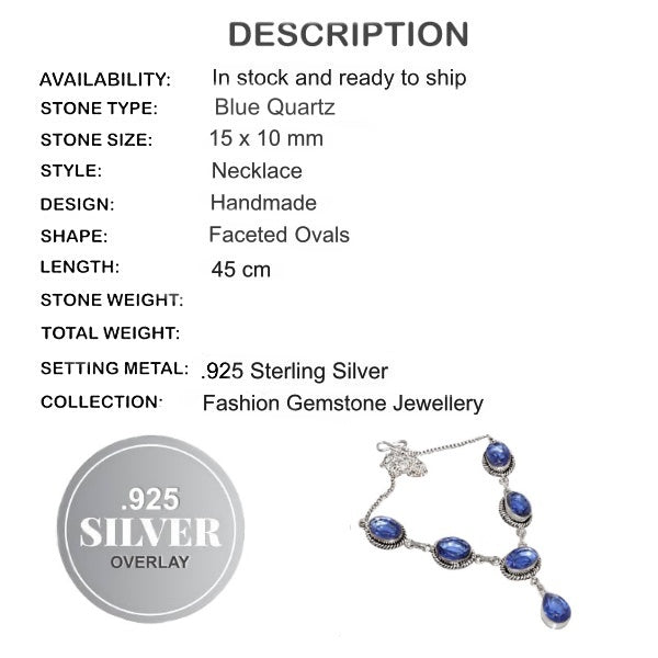 Handmade Blue Quartz Gemstone .925 Silver Necklace - BELLADONNA