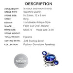 Statement Ring Sapphire Blue Quartz Gemstone .925 Silver Ring Size 8.75 - BELLADONNA