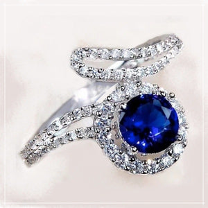 2CT Blue Sapphire and White Topaz Solid .925 Sterling Silver Ring Size US 8 - BELLADONNA