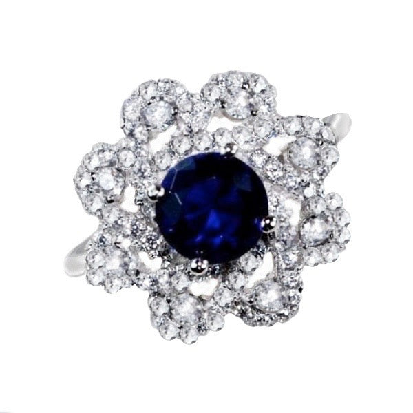 2 ct Blue Sapphire , White Topaz Genuine Solid.925 Sterling Silver Ring Size 8 - BELLADONNA