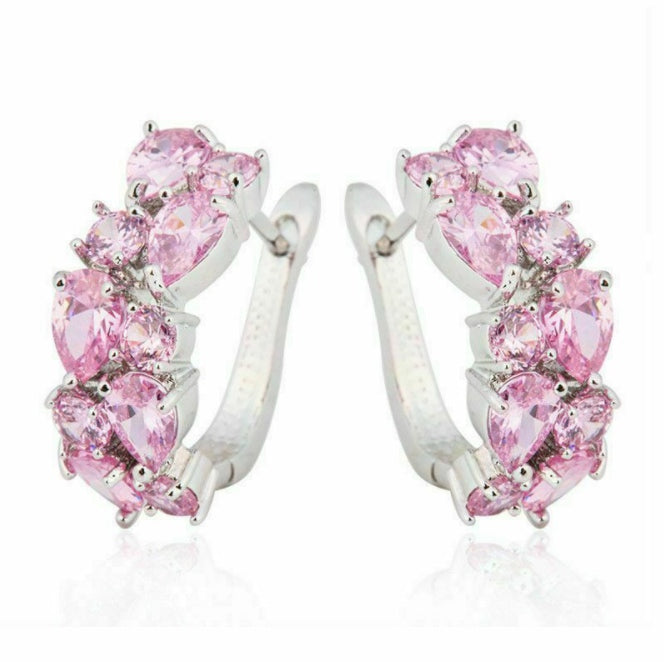 Handmade Pink Sapphire Gemstone .925 Sterling Silver Plated Earrings - BELLADONNA