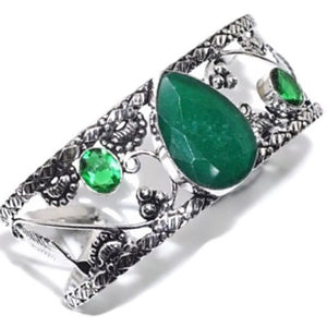 Faceted Emerald Green Quartz Pear Gemstone .925 Silver Cuff Bangle - BELLADONNA