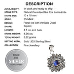 6.62 ct Natural Canadian Blue Labradorite Solid .925 Silver Sterling Pendant - BELLADONNA