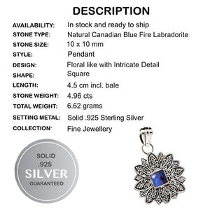 6.62 ct Natural Canadian Blue Labradorite Solid .925 Silver Sterling Pendant - BELLADONNA