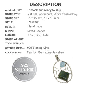 Modern Natural Labradorite Chalcedony Gemstone .925 Silver Pendant - BELLADONNA