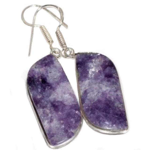 Natural Square Lepidolite Gemstone and .925 Sterling Silver Earrings - BELLADONNA