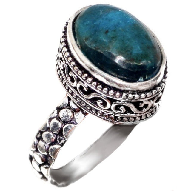 Natural Blue Apatite Gemstone .925 Sterling Silver Ring Size US 9 - BELLADONNA