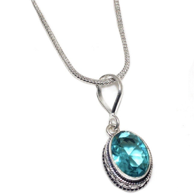 Handmade Faceted Blue Topaz .925 Sterling Silver Necklace - BELLADONNA