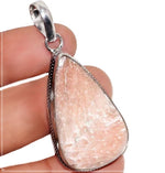 Natural Scolecite Pear Gemstone  .925 Silver Pendant - BELLADONNA