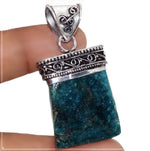 Natural Antique Style Capped Blue Apatite Gemstone .925 Sterling Silver Pendant - BELLADONNA