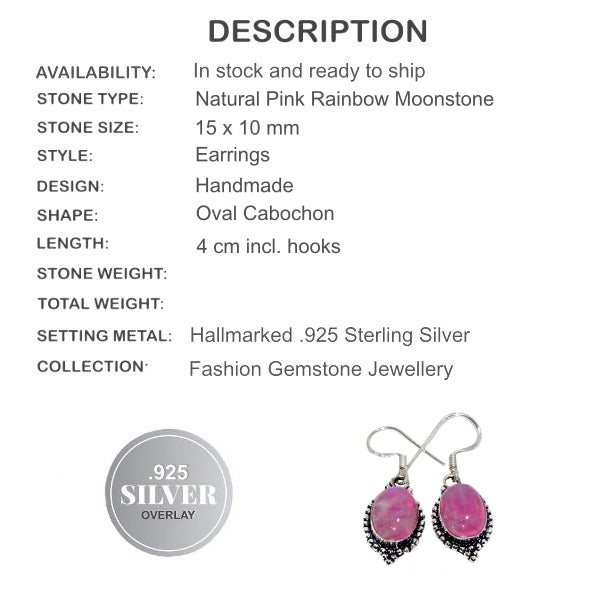 Pink Rainbow Moonstone .925 Silver Earrings - BELLADONNA