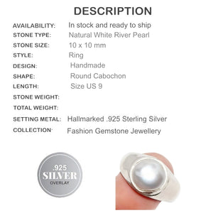 Classic White Pearl .925 Silver Ring Size US 9 - BELLADONNA