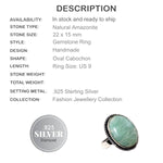 Natural Amazonite Gemstone .925 Sterling Silver RIng Size US 9 - BELLADONNA