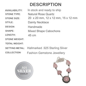 Natural Feminine Pink Rose Quartz Dainty Necklace .925 Sterling Silver - BELLADONNA