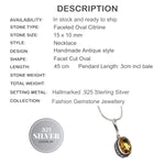 Faceted Sunny Citrine Gemstone Oval set in .925 Silver Necklace - BELLADONNA