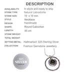 Natural Labradorite Gemstone Textured Metal 925 Silver Necklace - BELLADONNA