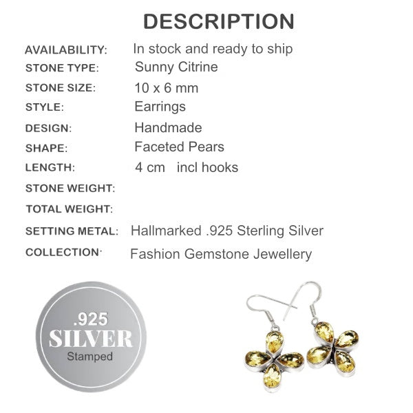 Faceted Citrine Gemstone .925 Sterling Silver Earrings - BELLADONNA