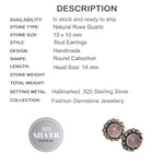 Natural Pink Rose Quartz Gemstone .925 Silver Stud Earrings - BELLADONNA
