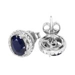 Genuine Blue Sapphire, White Cubic Zirconia Solid .925 Sterling Silver Stud Earrings - BELLADONNA
